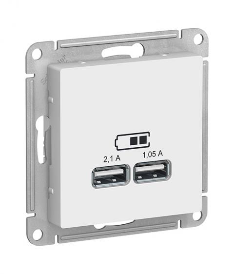 Механизм USB-розетки 5В, 1 порт x 2,1 А, 2 порта х 1,05 А Schneider Electric ATLASDESIGN, цвет белый