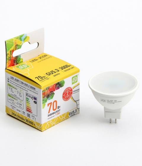 Лампа светодиодная LED-JCDR-standard 7.5Вт 3000К тепл. бел. GU5.3 675лм 160-260В ASD
