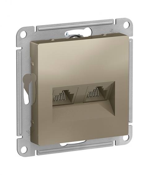 Механизм двойной компьютерной розетки RJ45+RJ45, кат.5E Schneider Electric ATLASDESIGN, цвет шампань