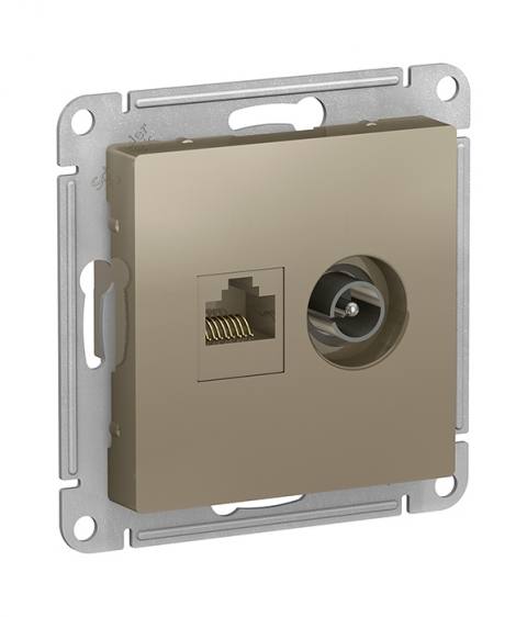 Механизм двойной розетки RJ45+TV, кат.5E Schneider Electric ATLASDESIGN, цвет шампань