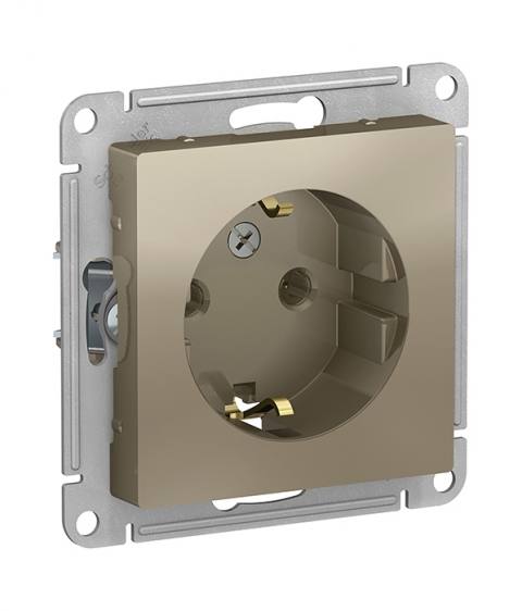 Механизм розетки с заземлением, 16А Schneider Electric ATLASDESIGN, цвет шампань