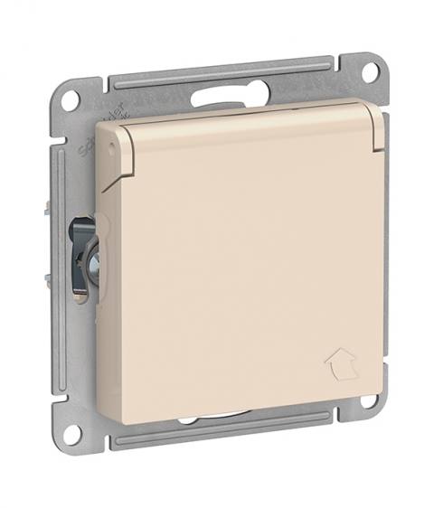 Механизм розетки с заземлением со шторками с крышкой, 16А, IP20 Schneider Electric ATLASDESIGN, цвет бежевый