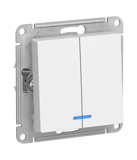 Механизм выключателя двухклавишный с подсветкой сх.5а, 10АХ, Schneider Electric ATLASDESIGN, цвет белый