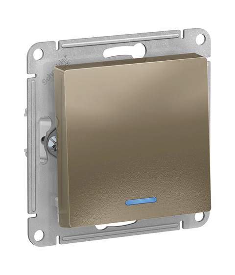 Механизм выключателя одноклавишный с подсветкой сх.1а, 10АХ, Schneider Electric ATLASDESIGN, цвет шампань