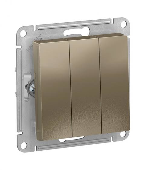 Механизм выключателя трехклавишный сх.1+1+1, 10АХ, Schneider Electric ATLASDESIGN, цвет шампань