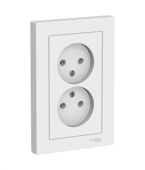 Розетка двойная без заземления,16А, в сборе Schneider Electric ATLASDESIGN, цвет белый