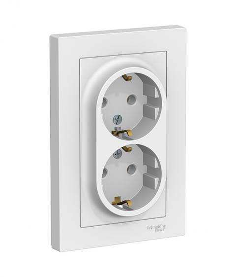 Розетка двойная с заземлением, 16А, в сборе Schneider Electric ATLASDESIGN, цвет белый