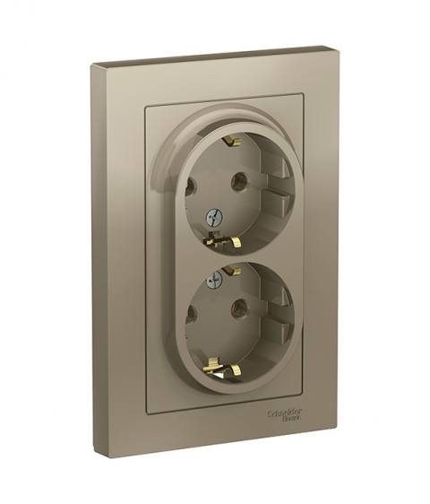 Розетка двойная с заземлением, 16А, в сборе Schneider Electric ATLASDESIGN, цвет шампань