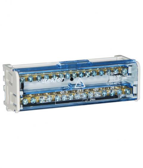Шина нулевая TEKFOR в корпусе на DIN-рейку SNK-2-2-15